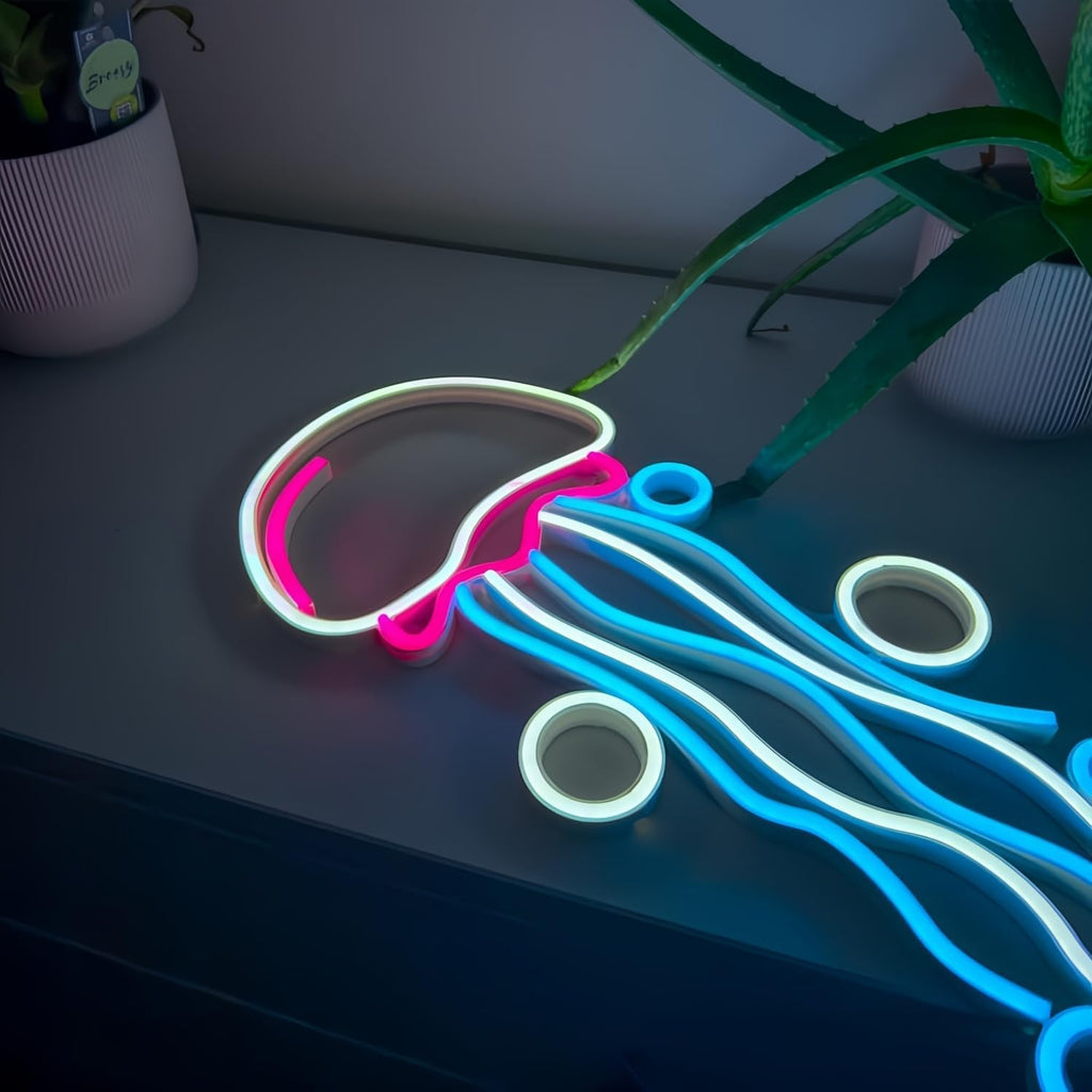 Néon LED méduse multicolore sur plaque acrylique, 40 cm, USB