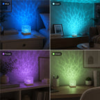 Lampe d'ambiance cube effet vague, socle aspect bois et 16 couleurs