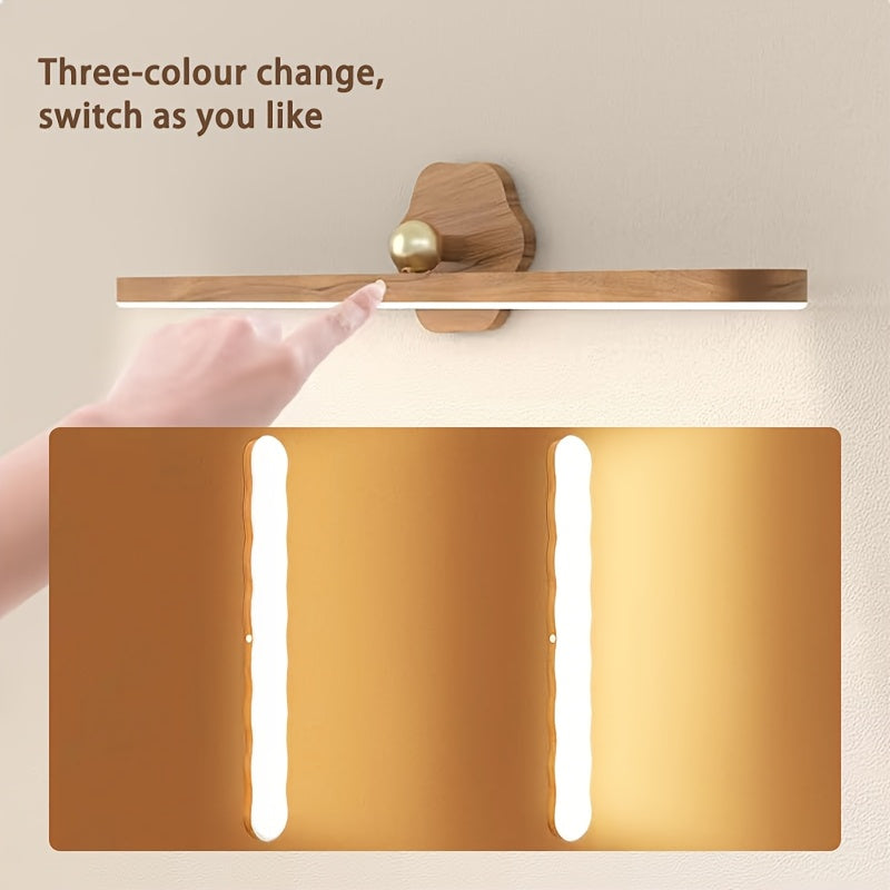 Applique murale LED barre rotative effet bois, tactile et sans fil