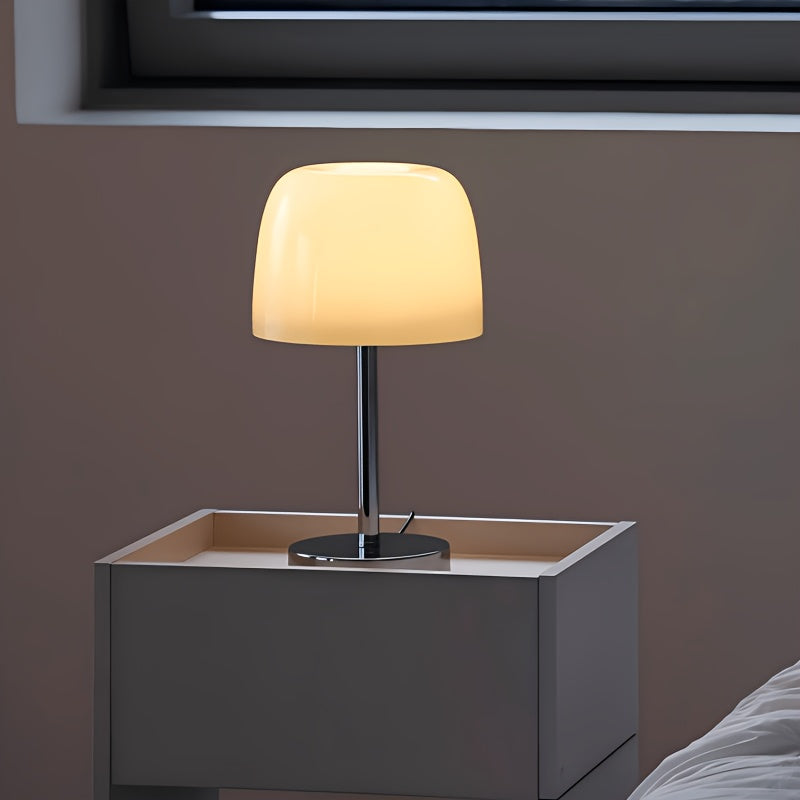 Lampe de chevet champignon en verre crème sur pied chromé, 35 cm