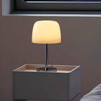Lampe de chevet champignon en verre crème sur pied chromé, 35 cm