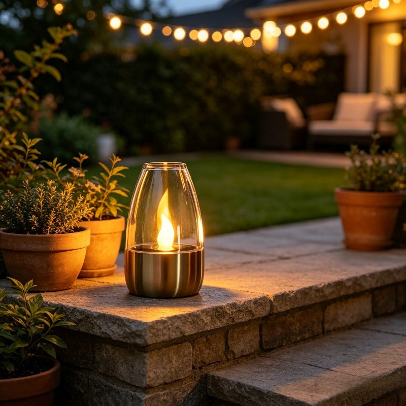 Bougie solaire sous cloche à flamme LED vacillante