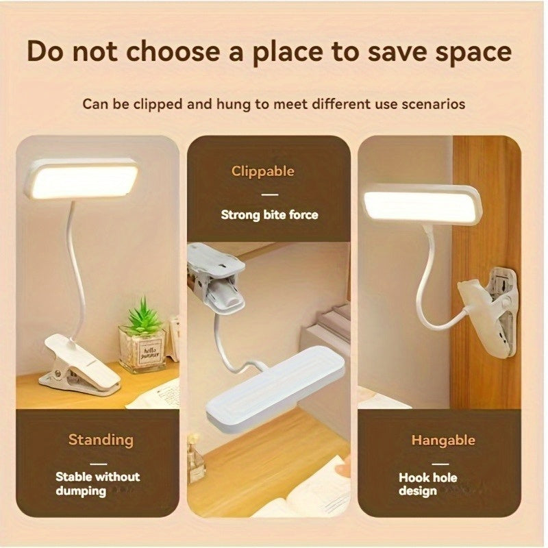 Lampe à pince rechargeable à tête rectangulaire, à poser ou fixer