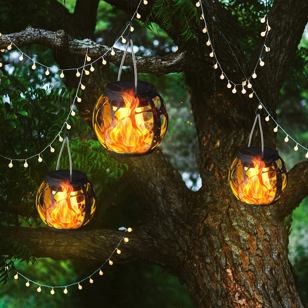 Lot de 6 petites lanternes solaires boules noires à effet flamme