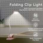 Lampe de lecture à pince rose pliable, col silicone, recharge USB