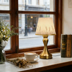 Lampe de chevet pied doré galbé, abat-jour imprimé épis de blé