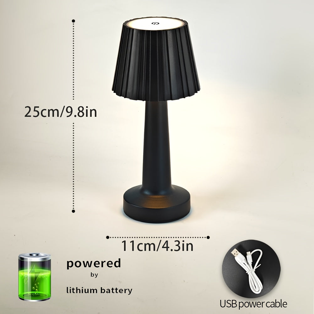 Lampe de table sans fil RVB noire à abat-jour plissé, tactile