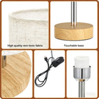 Lampe de chevet tactile cylindre en tissu, socle aspect bois clair
