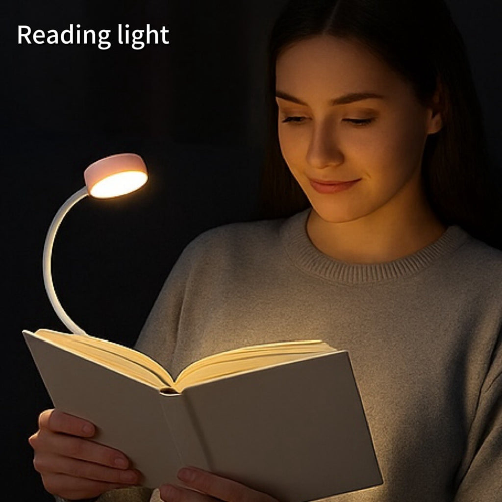 Lampe de lecture à pince blanche à tête ronde, sur piles, 22,5 cm