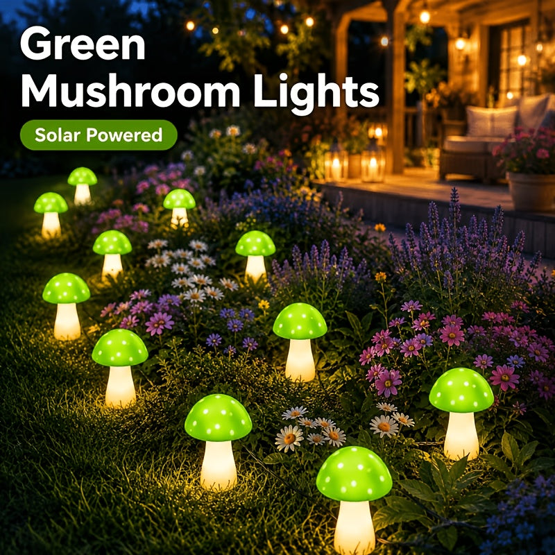 Guirlande solaire de 8 champignons verts à pois, à planter, IP44