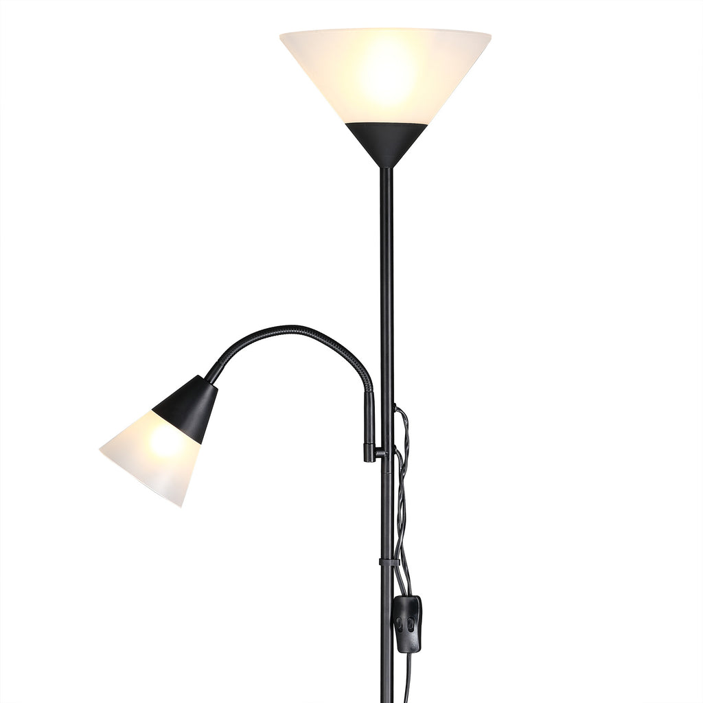 Lampadaire vasque avec liseuse flexible, noir ou blanc, 175 cm