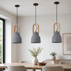 Suspension cloche vert sauge, gris ou rose, anse effet bois