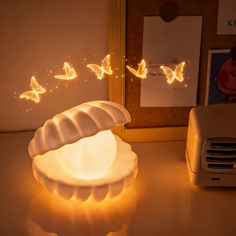 Lampe à poser coquillage et perle lumineuse, mini veilleuse à piles