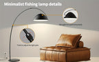 Lampadaire arc noir mat, dôme métal Ø 30 cm et portée réglable