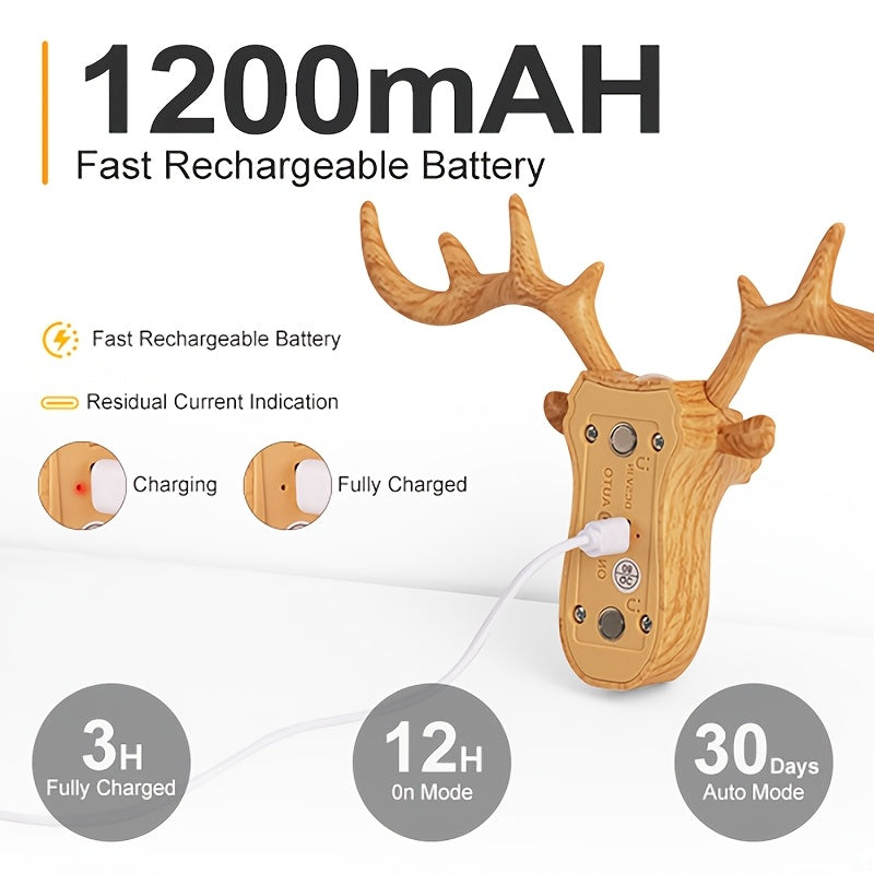 Applique murale tête de cerf LED à détecteur, sans fil rechargeable