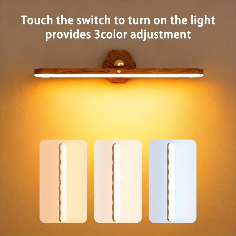Applique murale LED barre rotative effet bois, tactile et sans fil
