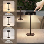 Lampe de table LED sans fil solaire et USB-C, tête noire de 14 cm