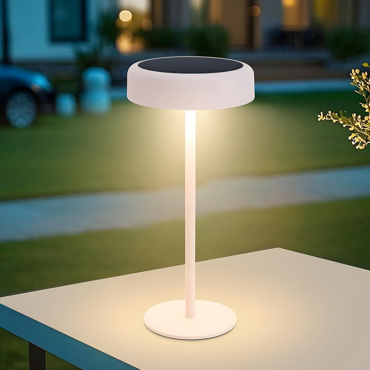 Lampe de table LED sans fil solaire et USB-C, tête noire de 14 cm