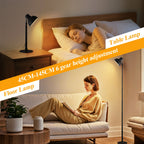 Lampadaire LED USB noir convertible en lampe de chevet, 45 à 145 cm