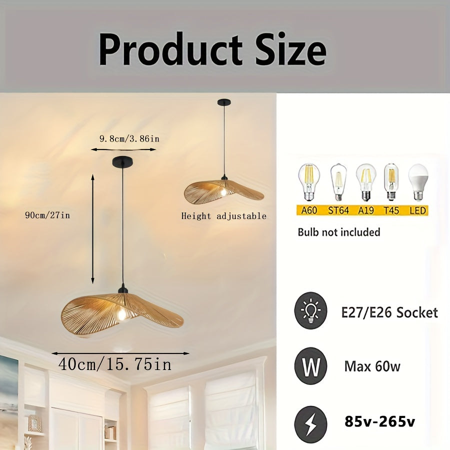 Suspension en rotin forme chapeau Ø 40 cm, bord ondulé, douille E27