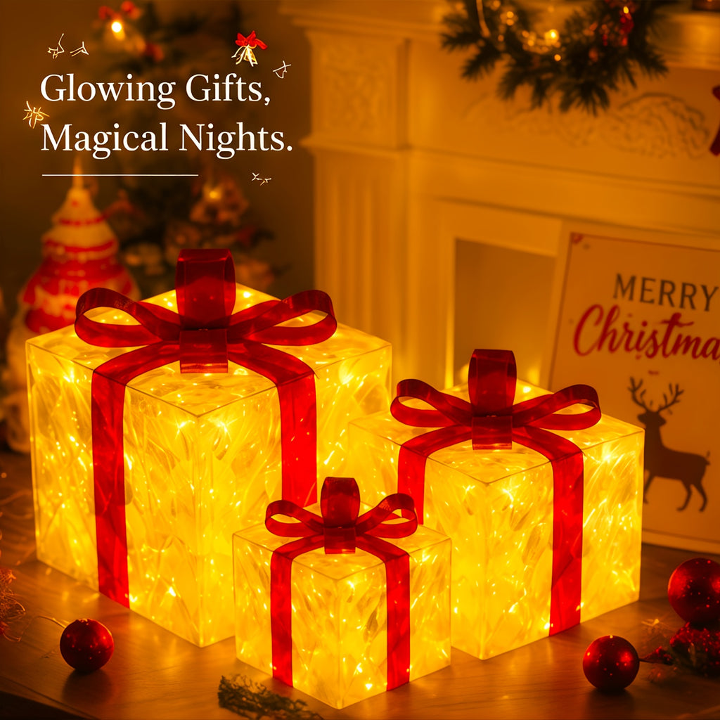 Lampe décorative de Noël, lot de 3 paquets cadeaux lumineux 60 LED