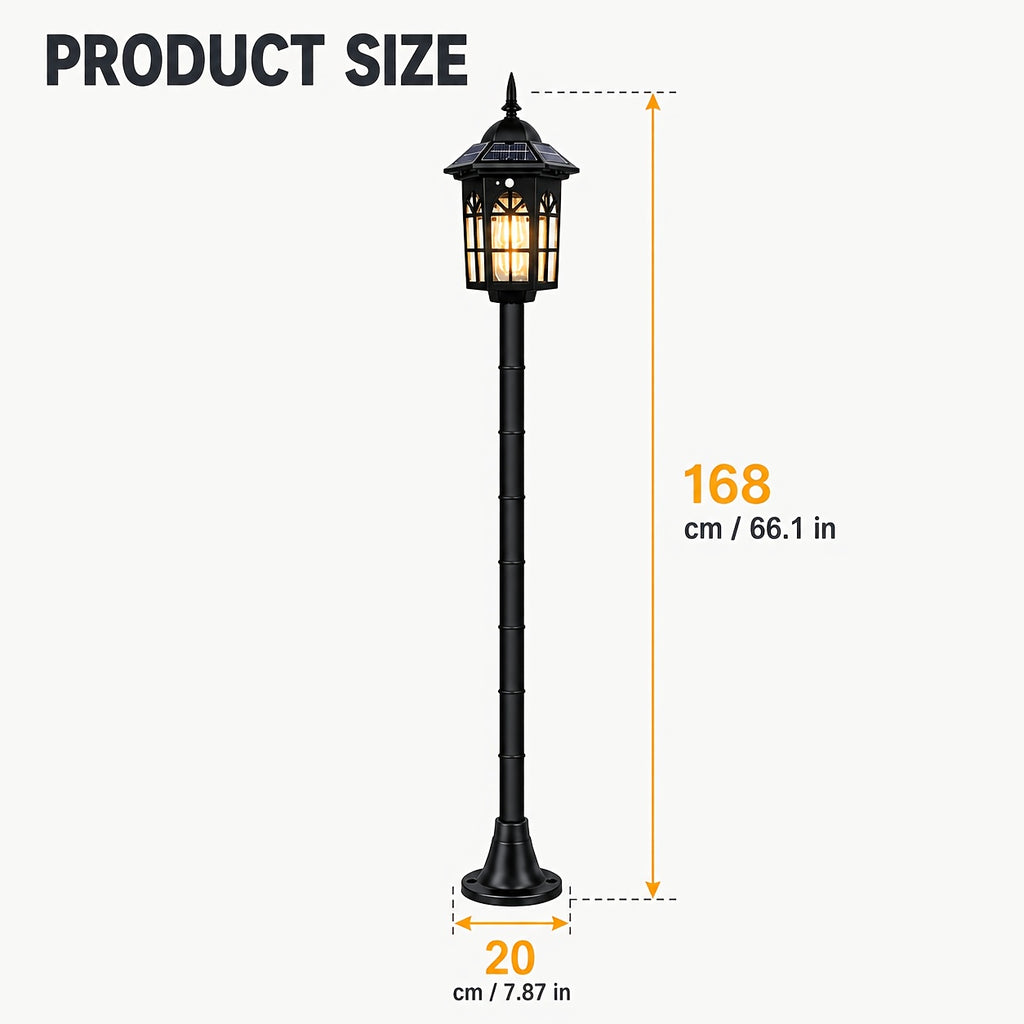 Lot de 2 lampadaires solaires 168 cm à détecteur, lanterne noire