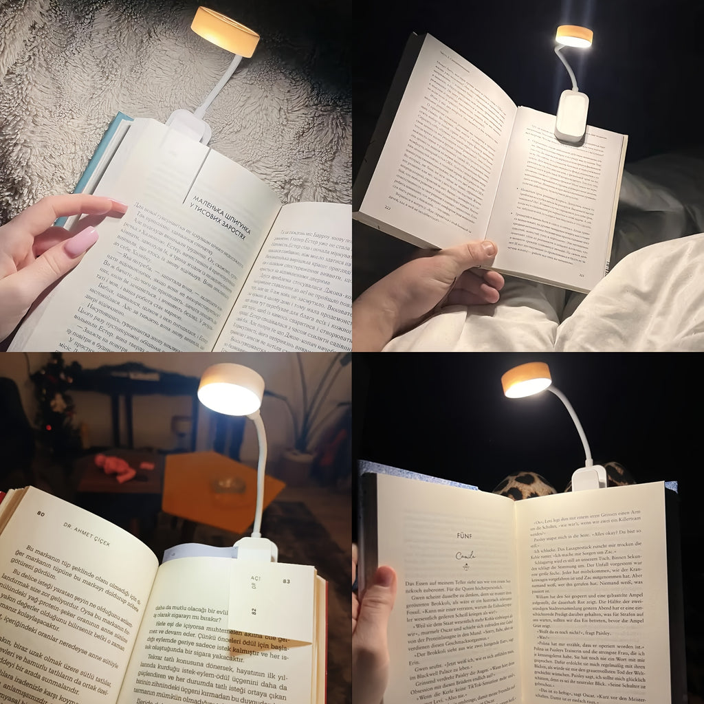 Lampe de lecture à pince blanche à tête ronde, sur piles, 22,5 cm