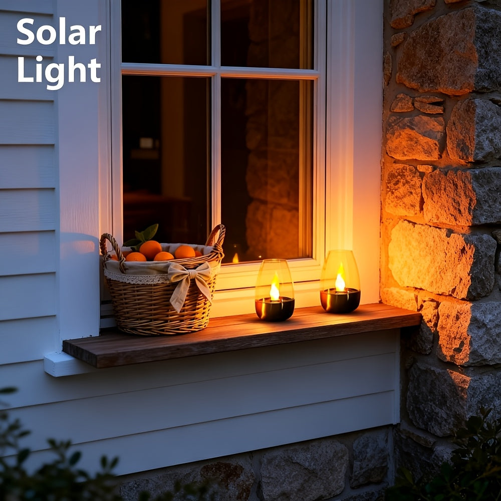 Bougie LED solaire à flamme vacillante sous cloche, 10 cm, IP65