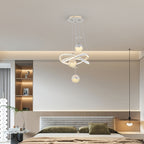 Lustre LED blanc à anneaux entrelacés et globes perlés, trois teintes