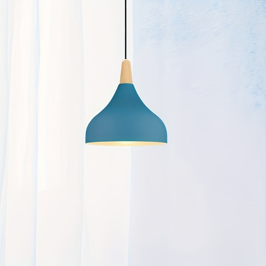 Suspension goutte en métal coloré et bois clair, 8 coloris, Ø 20 cm