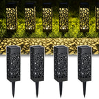 Lampe solaire colonne noire à découpes craquelées, lot de 4 piquets