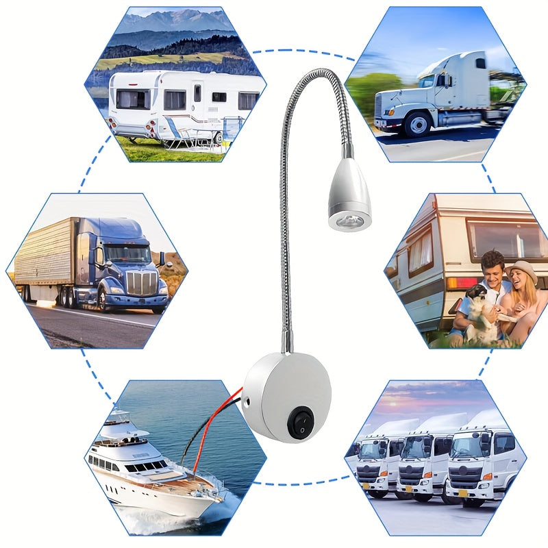 Applique liseuse 12 V à col de cygne pour camping-car, aluminium