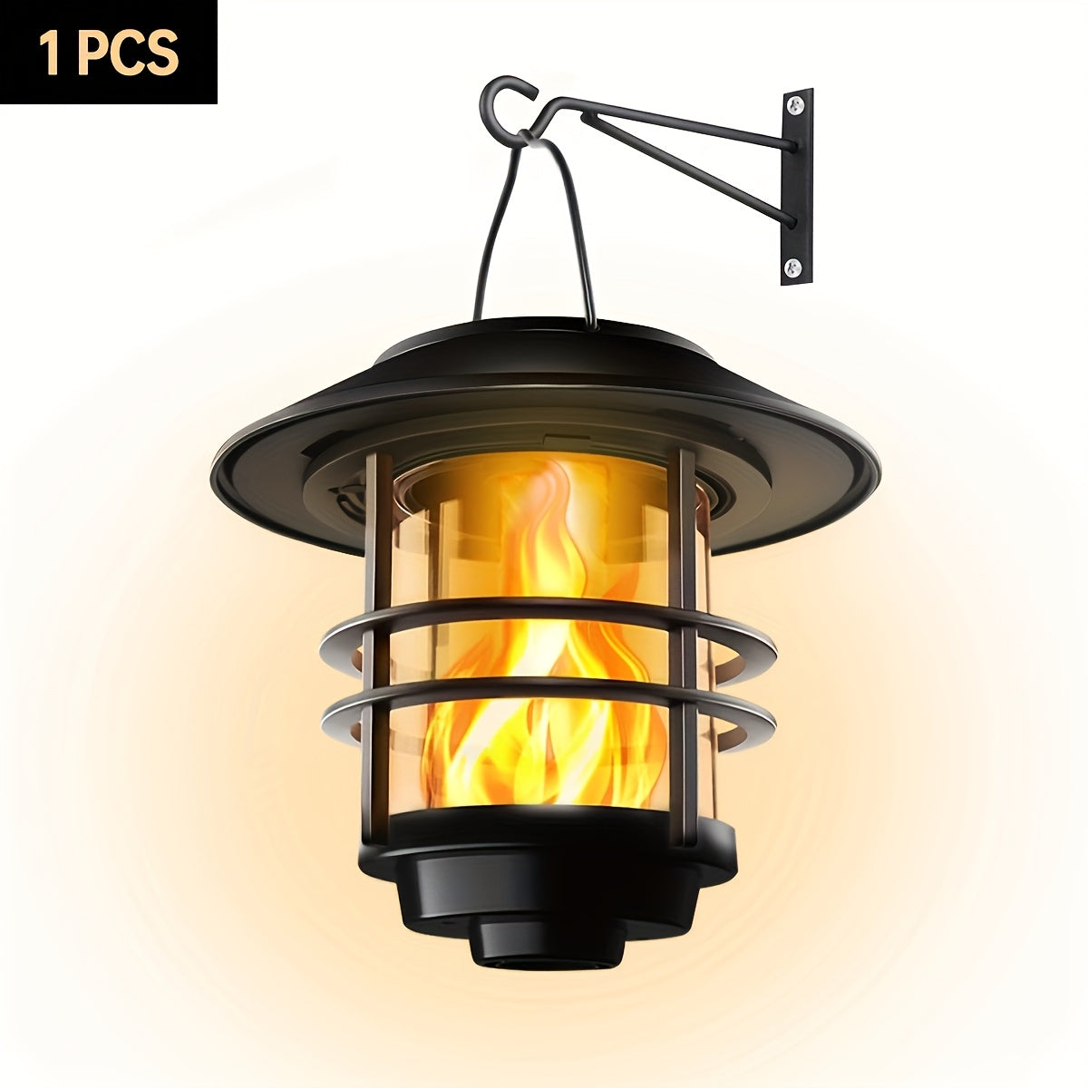 Suspension solaire noire effet flamme et potence murale, IP65