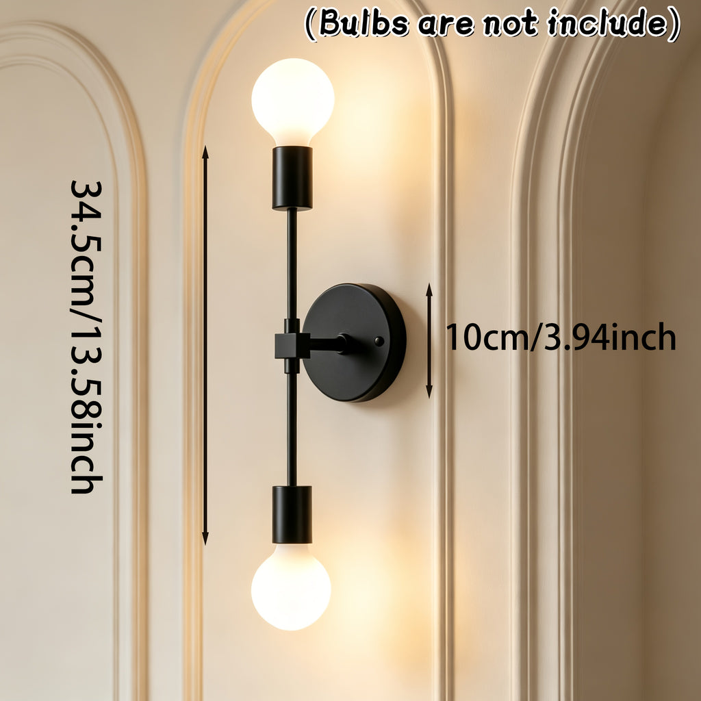 Applique murale design en fer noir à deux lumières, douilles E27