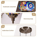 Suspension 3 globes en verre coloré décor mosaïque, style oriental