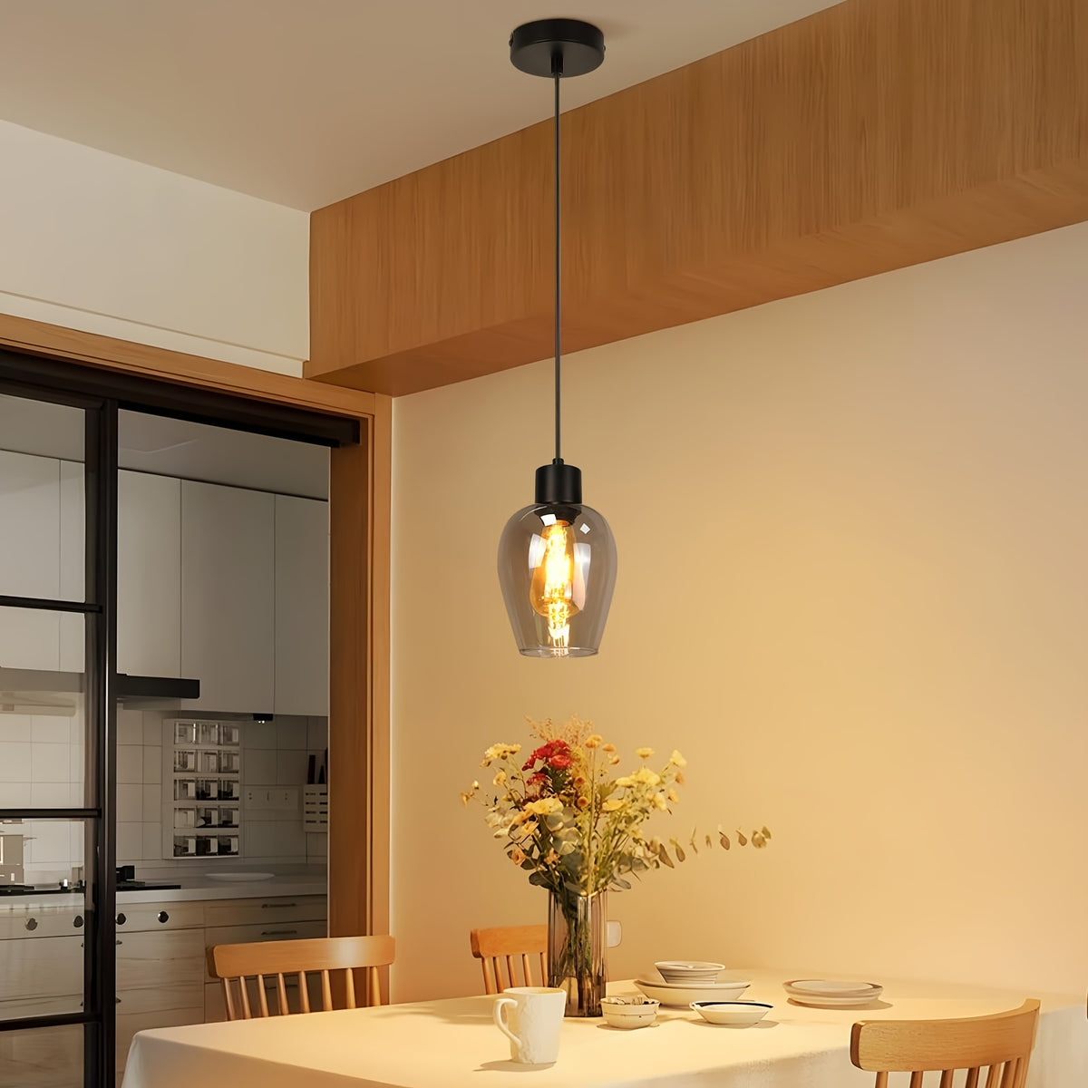 Lot de 2 suspensions tulipe en verre fumé, douille E27, câble 120 cm