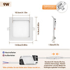 Lot de 20 spots LED carrés encastrables 9W, extra-plats blancs