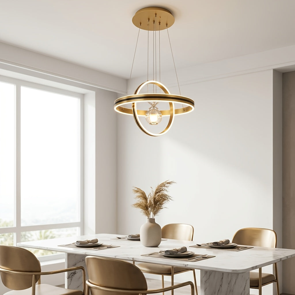 Lustre LED à deux anneaux croisés et globe fleuri, Ø 45 cm