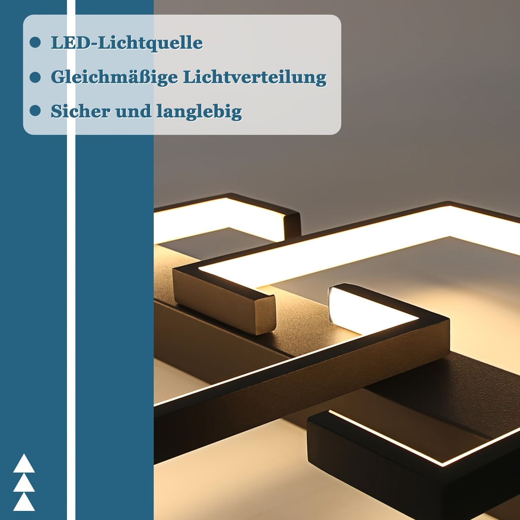 Petit plafonnier LED noir à cadres décalés 30 cm, blanc chaud