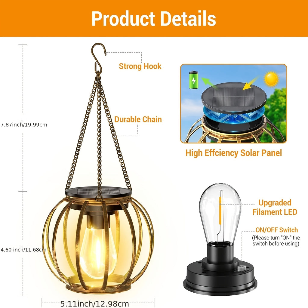 Lot de 2 ou 4 suspensions solaires cage dorée, filament LED
