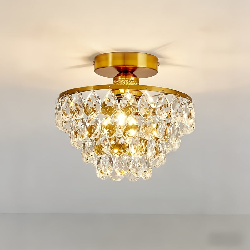 Lustre doré à gouttes de cristal en cascade, Ø 25 cm, douille E27