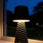 Lampe de table solaire à pied tressé vert, IP44, 27 cm de haut