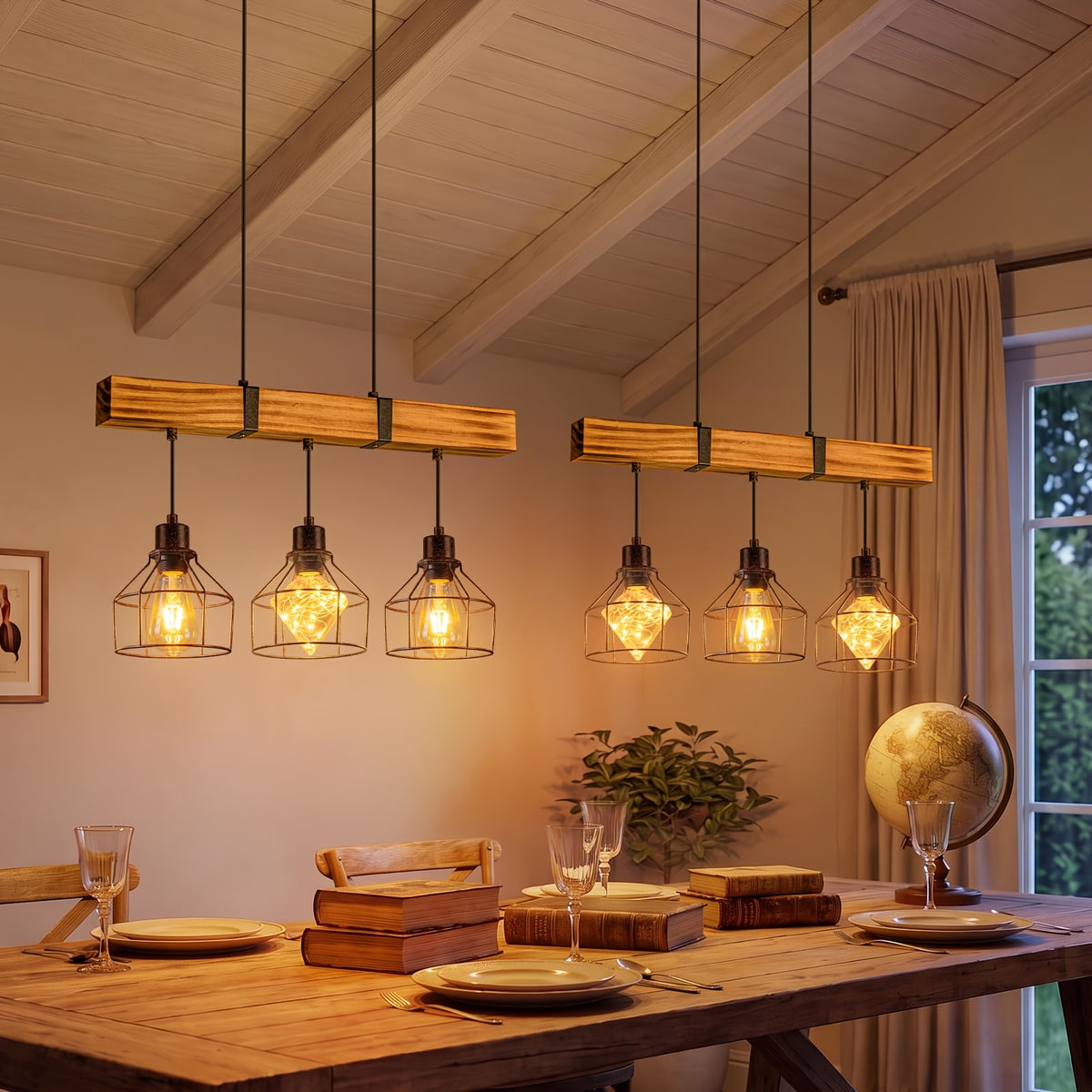 Suspension poutre rustique en bois flammé, hauteur réglable