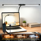 Lampe de bureau à pince double barre LED noire, col de 29 cm