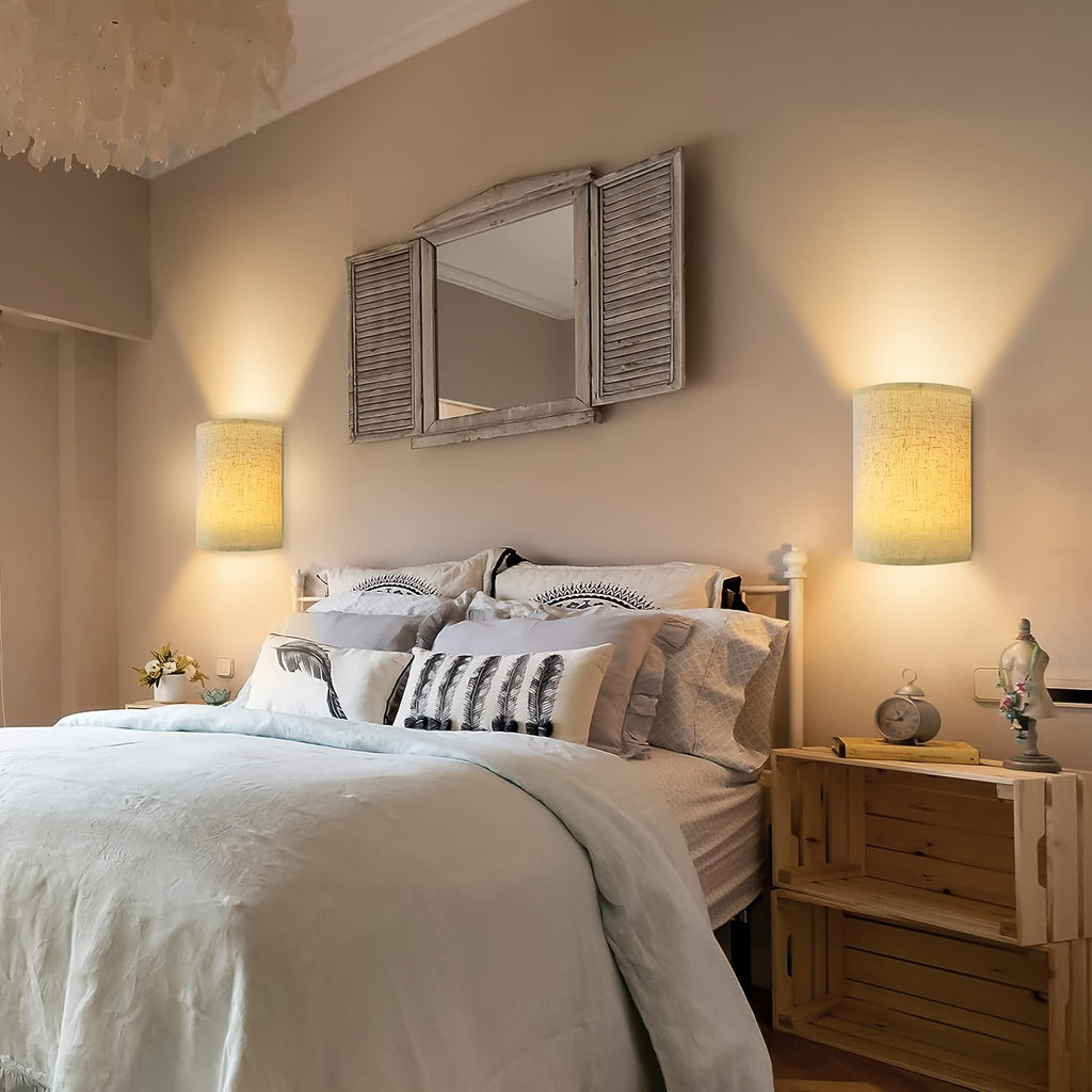 Applique murale demi-cylindre en tissu, lot de 2 à piles et RVB