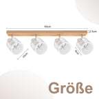 Plafonnier barre effet bois à 3 ou 4 spots grillagés blancs, E14