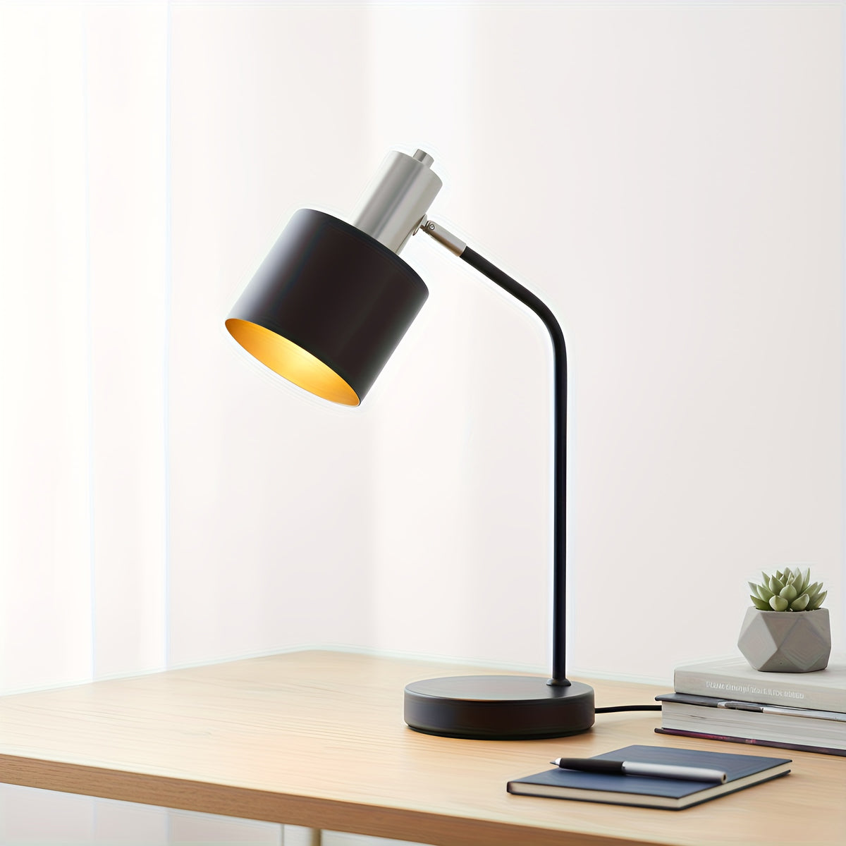Lampe de chevet noire en métal à tête orientable, douille E27