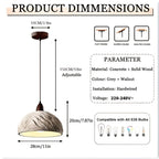Suspension dôme effet ciment texturé et bois, Ø 28 cm, E27
