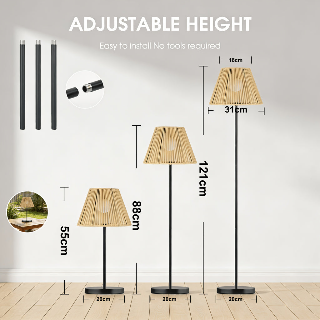 Lot de 2 lampadaires solaires effet rotin, hauteur réglable, IP44