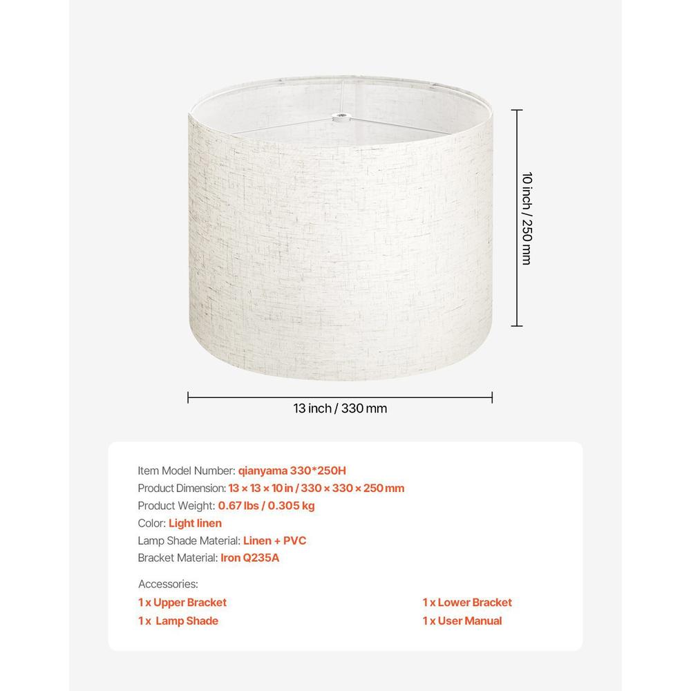 Abat-jour tambour en lin blanc sur armature en fer, Ø 33 x H 25 cm
